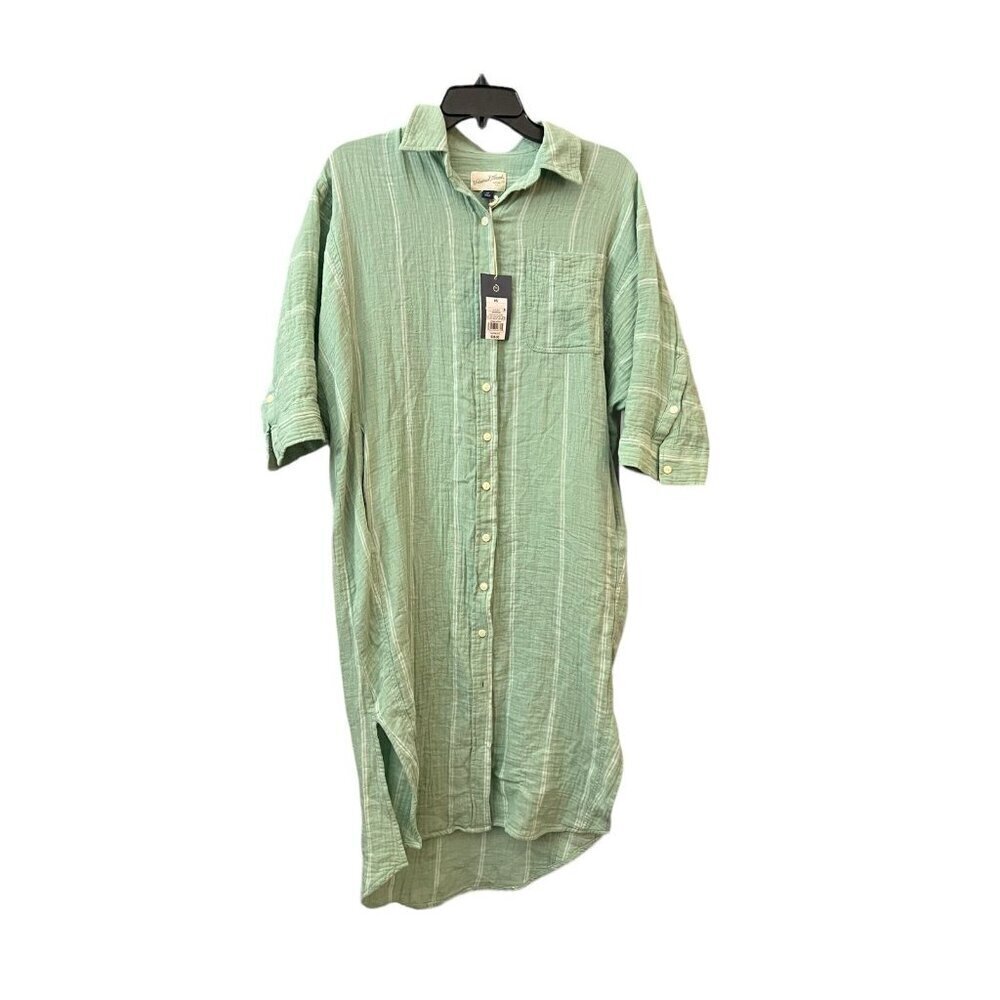 Universal Thread NWT Women's Green Striped Cotton 3/4 Sleeve Shirt Dress XS